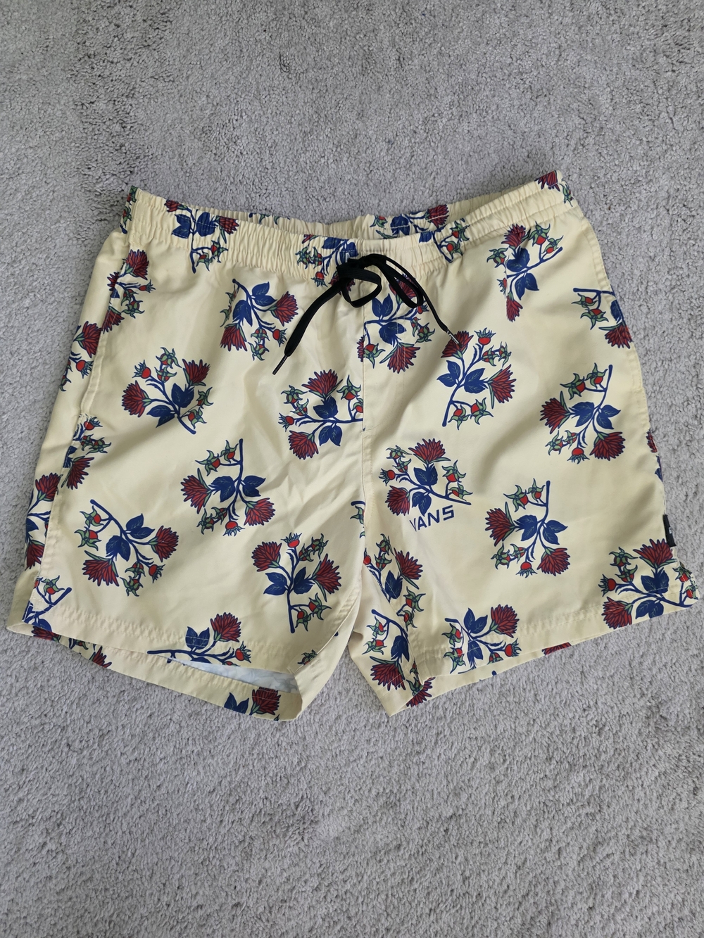 Vans Cream Floral Shorts with Red and Navy Print